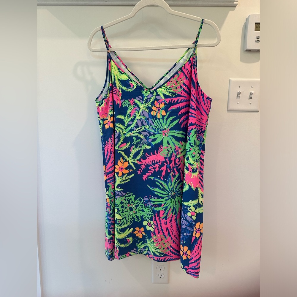 Lilly Pulitzer Lela silk slip dress, size XL, Indigo All Aglow